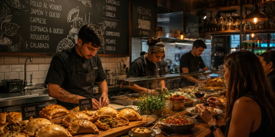 Modern gourmet empanada bar in Argentina serving creative handmade empanadas