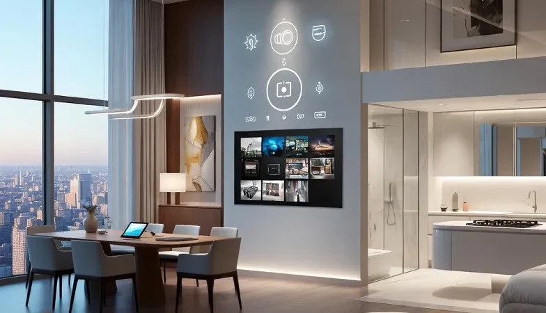 Modern smart apartment interior with advanced technology features in Buenos Aires, Argentina.