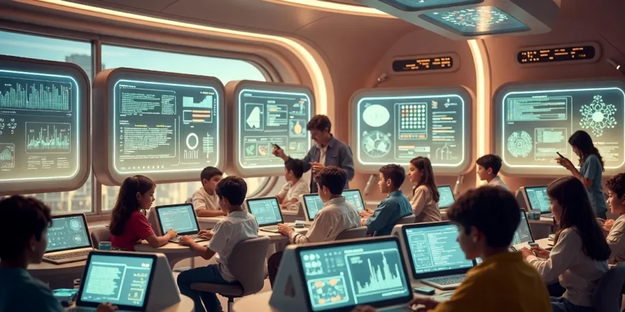 Argentine students studying in futuristic AI-powered classroom