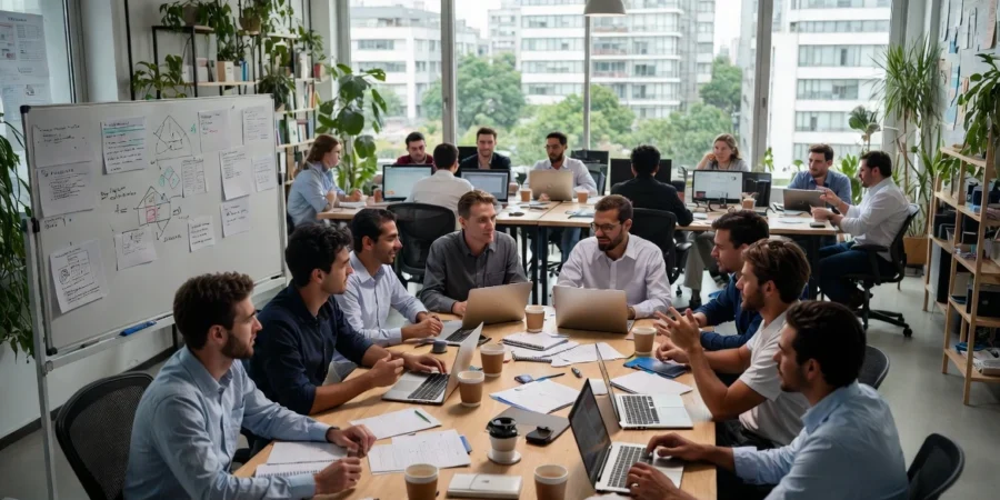Young international entrepreneurs working in a vibrant startup office in Buenos Aires, Argentina.