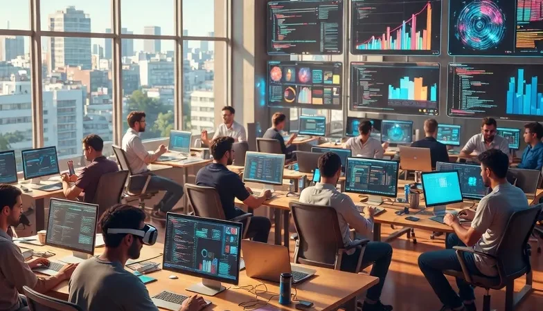 Young technology startup team working inside a modern office in Buenos Aires, Argentina.
