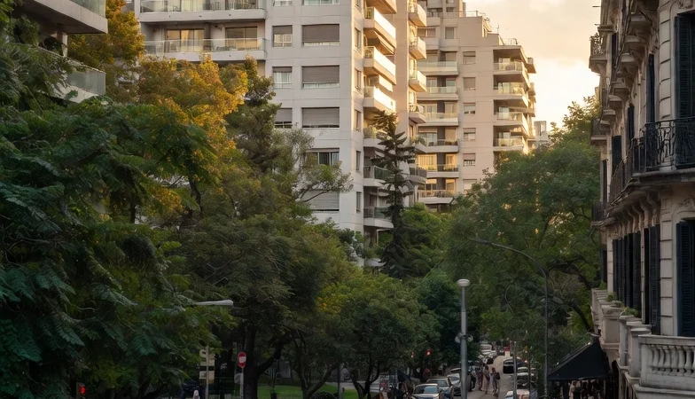 Modern residential neighborhood with cafes and apartments in Buenos Aires, Argentina
