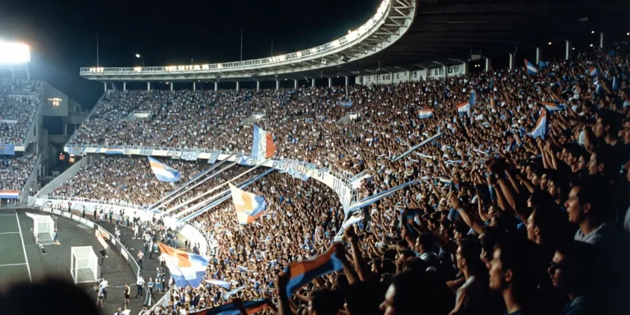 Massive football stadium crowd and live entertainment atmosphere in Argentina