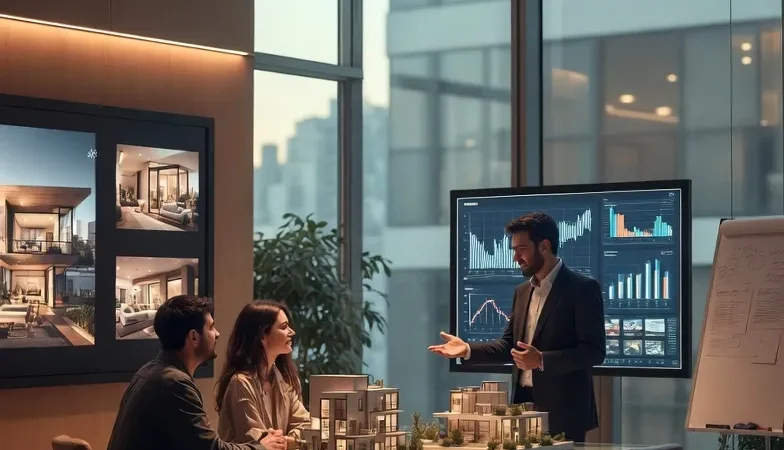 Young couple meeting with a real estate agent about mortgage loans in Buenos Aires, Argentina.