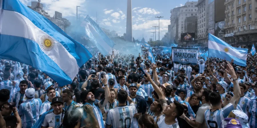 Argentine football fans celebrating and supporting the national team ahead of the 2026 World Cup