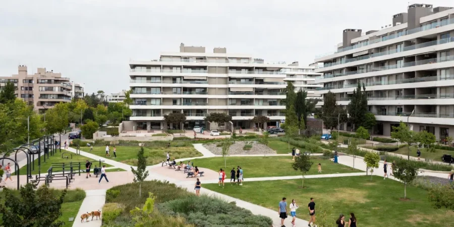 Modern wellness-focused residential community in Argentina with green spaces and recreational facilities
