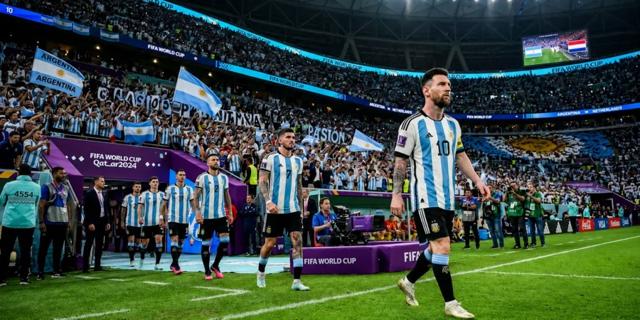 Argentina national football team preparing for the FIFA World Cup 2026 in a packed stadium