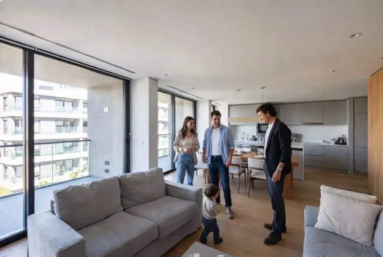 Young Argentine family meeting with a real estate agent while purchasing their first home