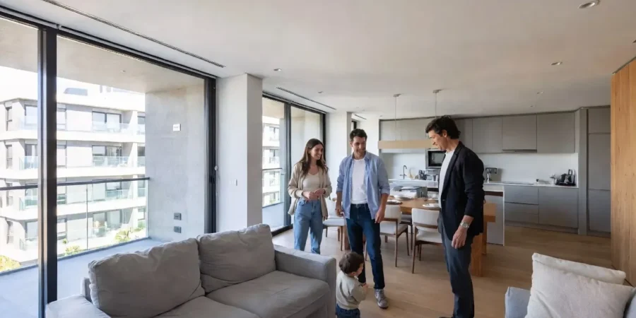 Young Argentine family meeting with a real estate agent while purchasing their first home