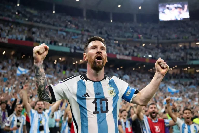 Lionel Messi celebrating after scoring a hat-trick for Argentina during FIFA World Cup 2026