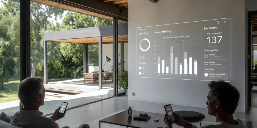 Modern Argentine home using smart energy management technology to monitor electricity consumption