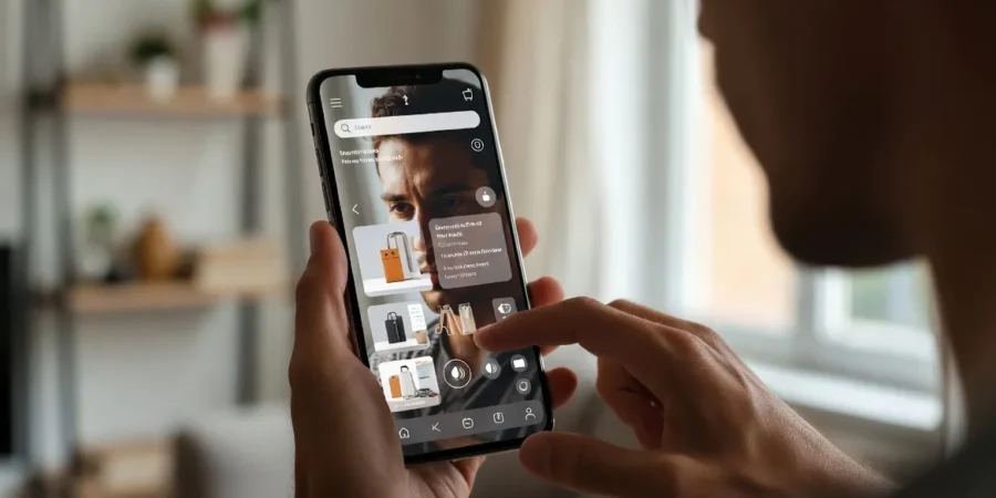 Argentine consumer using an AI shopping assistant on a smartphone to compare products online
